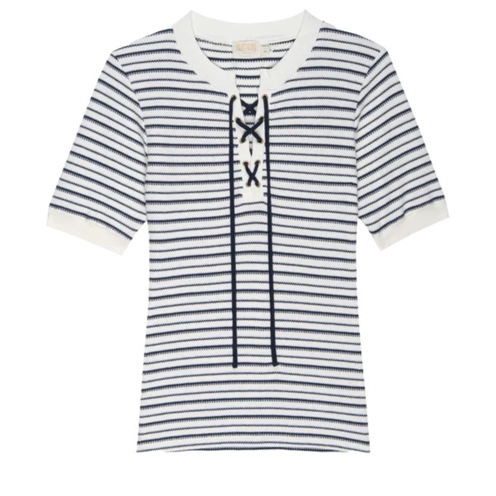Nation LTD REEVE LACE UP TEE - FREEHAND STRIPE - Picture 7 of 11